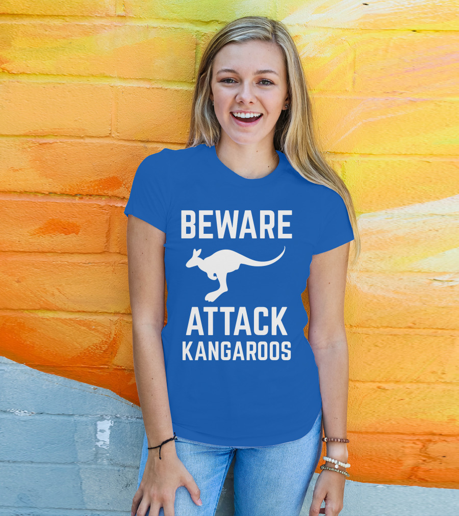 Beware Attack Kangaroos Warning Sign T-Shirt