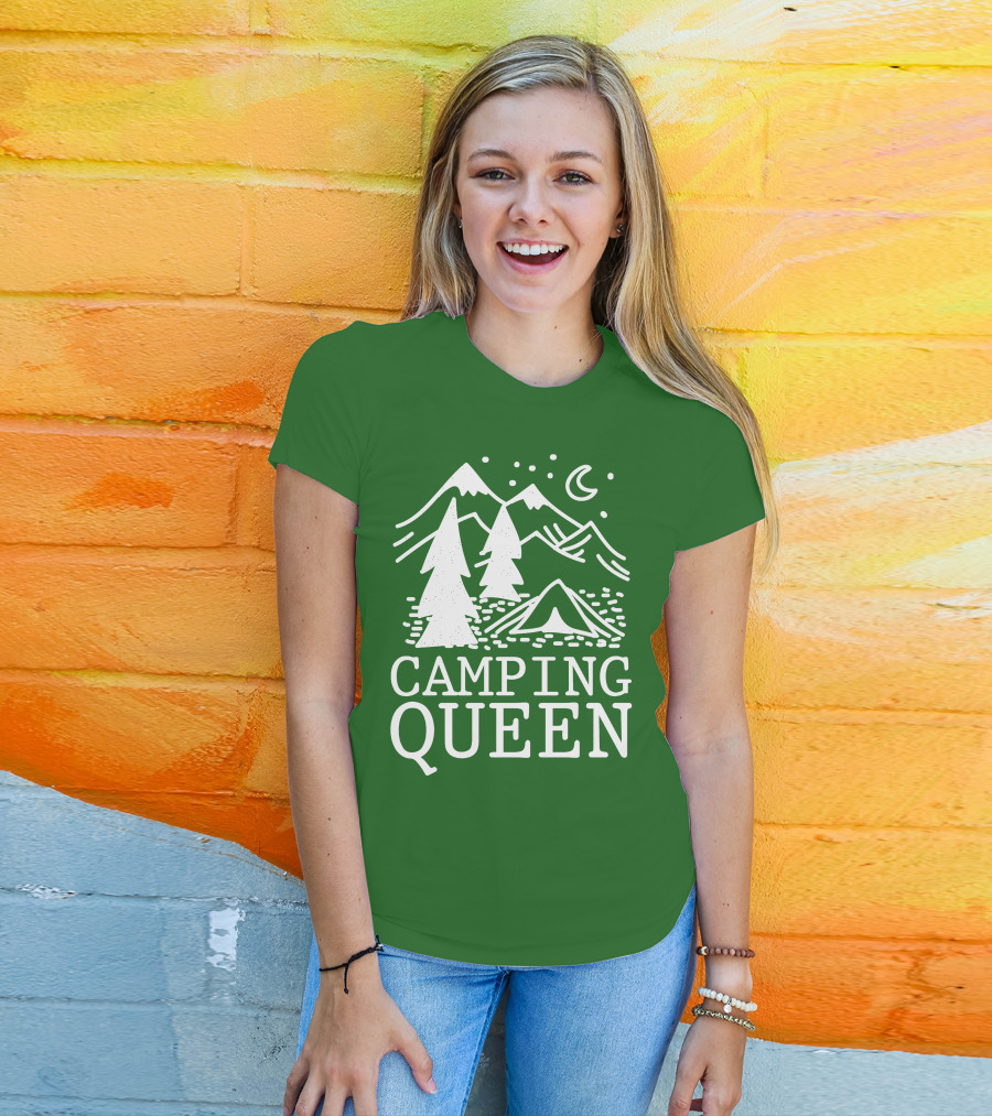Camping Queen Mountain Tent Moon Forest Adventure T-Shirt