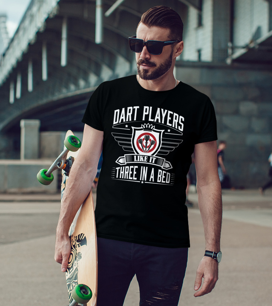Dart Players Like It Three In A Bed Target Shield With Crown And Wings T-Shirt