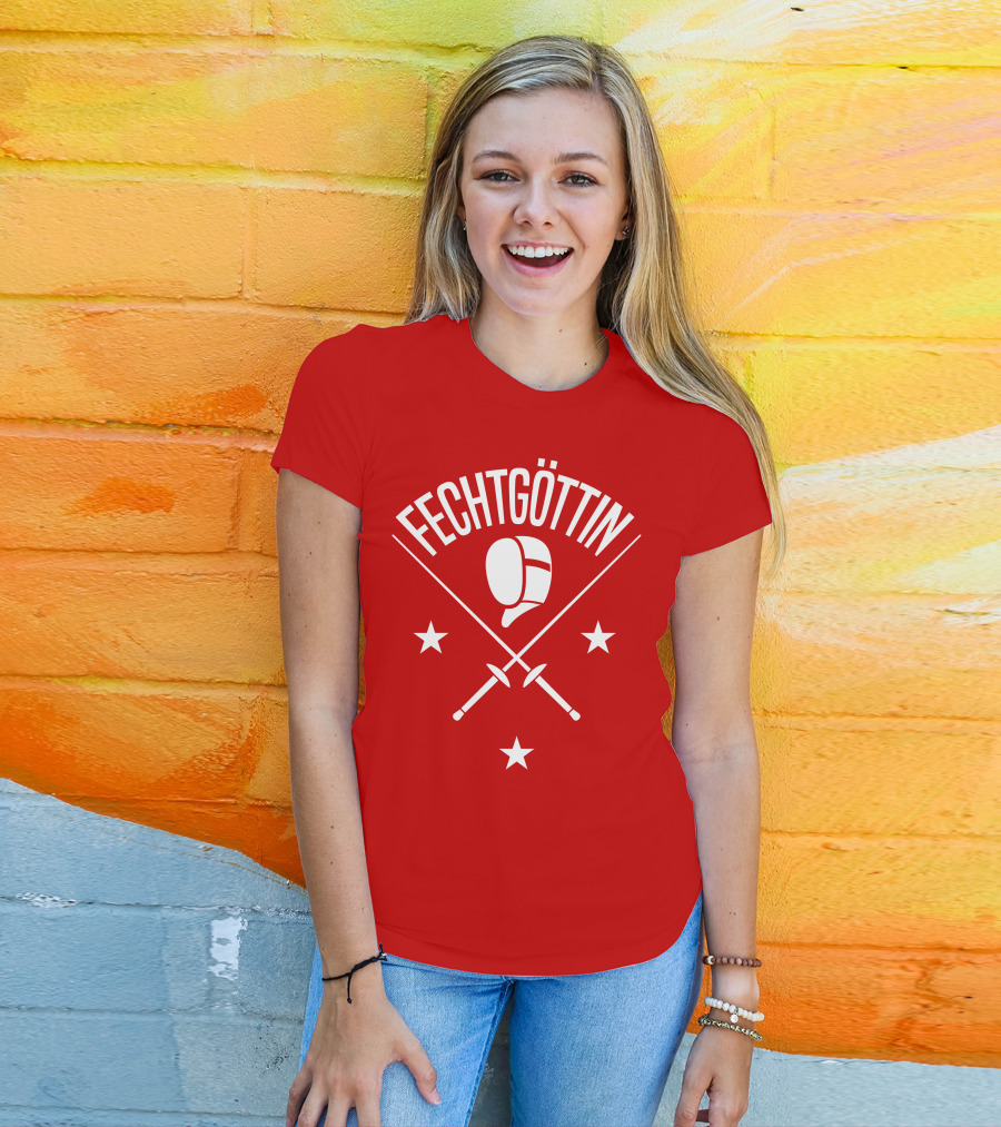 Fechtgöttin Fencing Helmet And Crossed Swords With Stars T-Shirt