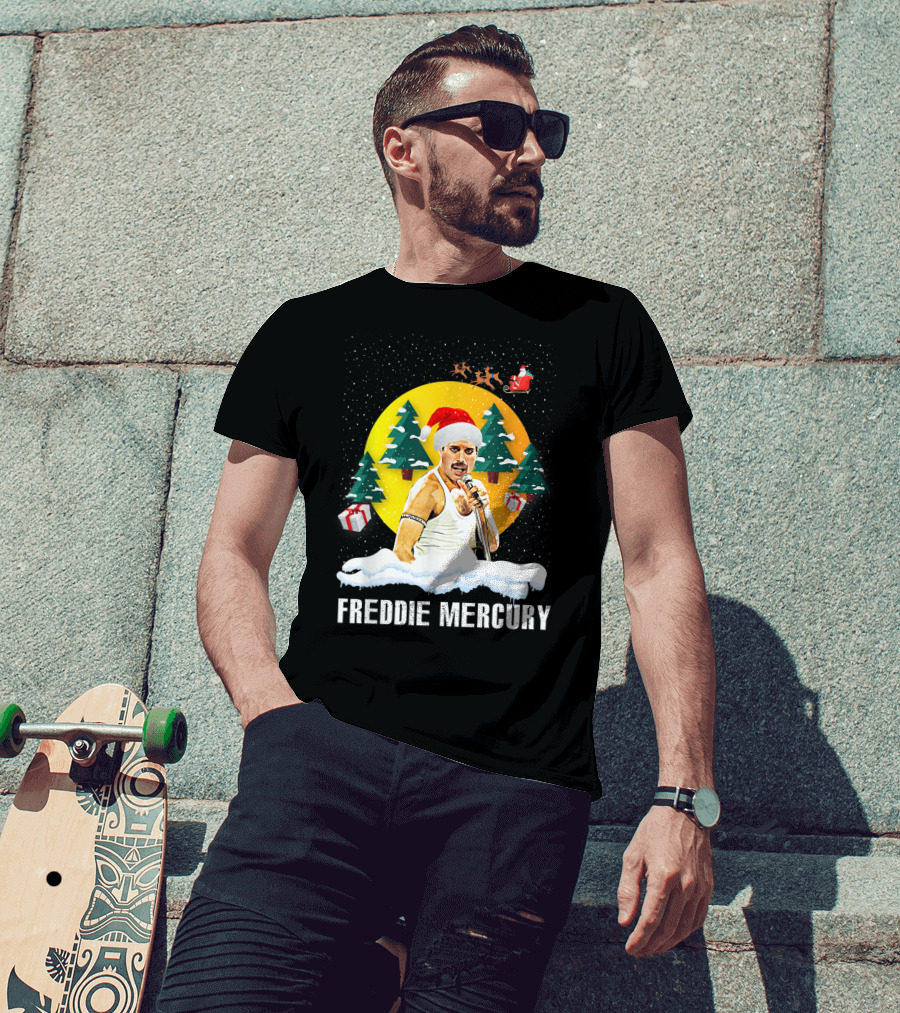All I Want For Christmas Is Freddie Mercury Santa Festive Trees And Gifts T-Shirt