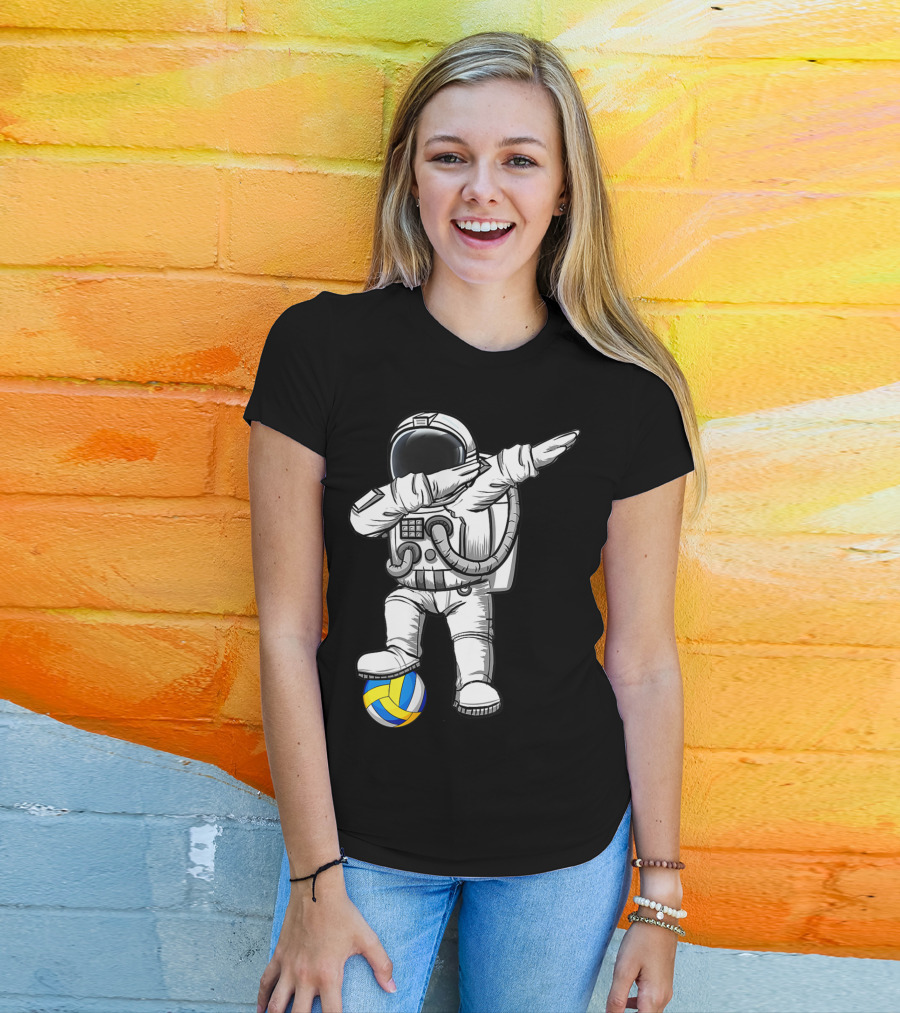 Cute Astronaut Dabbing With Volleyball Astronomy Lovers Galaxy T-Shirt