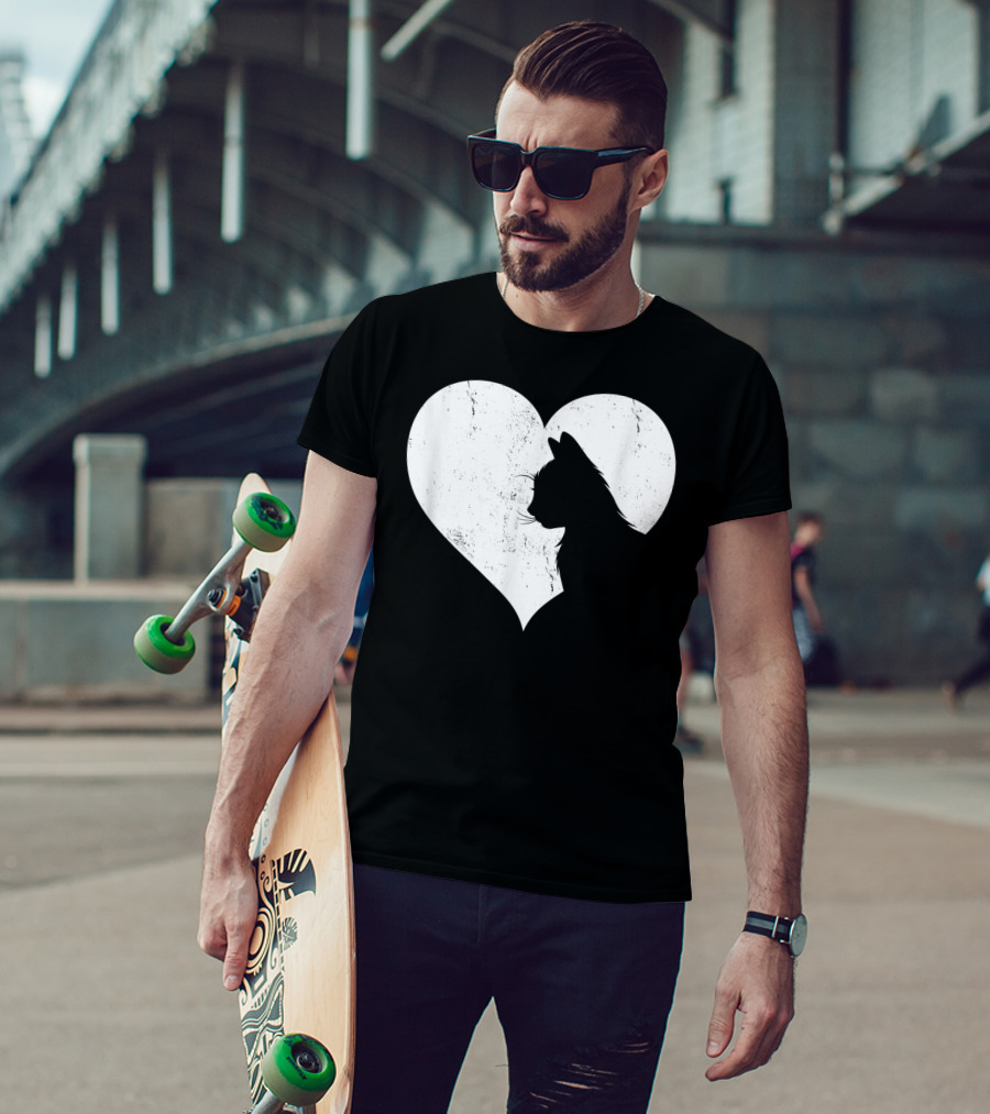 Cute Cat Heart Silhouette For Cat Lovers T-Shirt