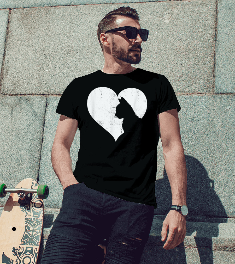 Cute Cat Heart Silhouette For Cat Lovers T-Shirt
