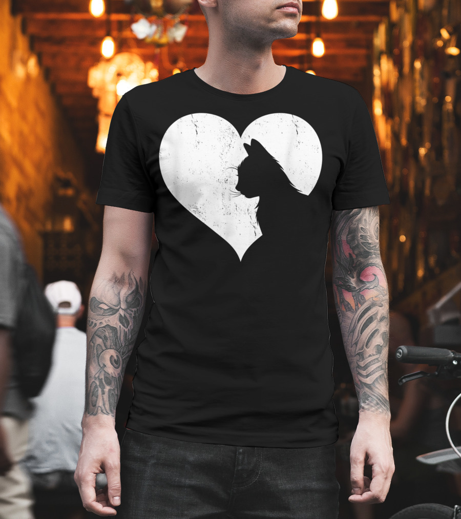 Cute Cat Heart Silhouette For Cat Lovers T-Shirt