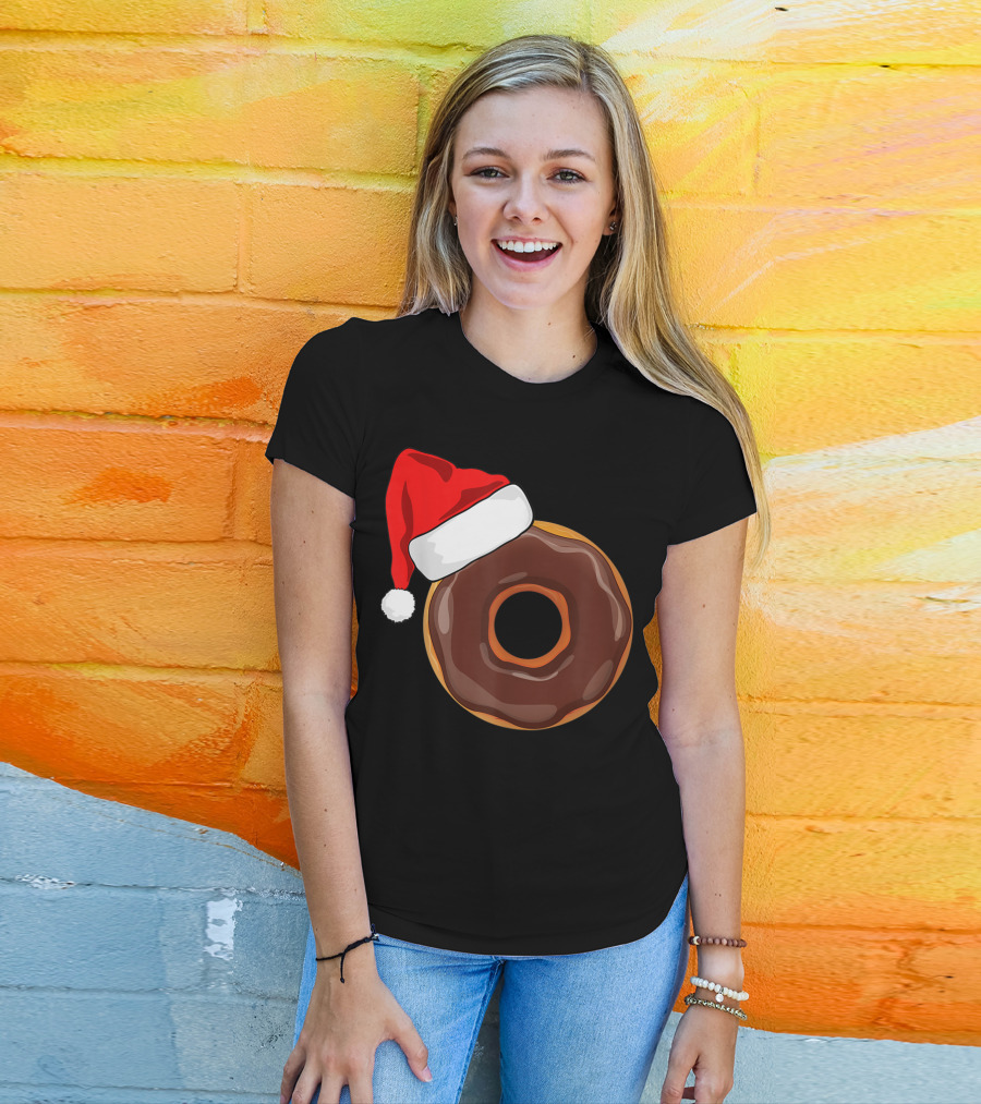 Santa Hat Chocolate Donut Christmas Humor T-Shirt