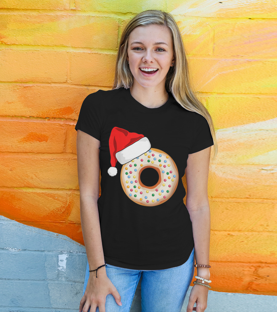 Funny Donut Santa Hat With Sprinkles T-Shirt