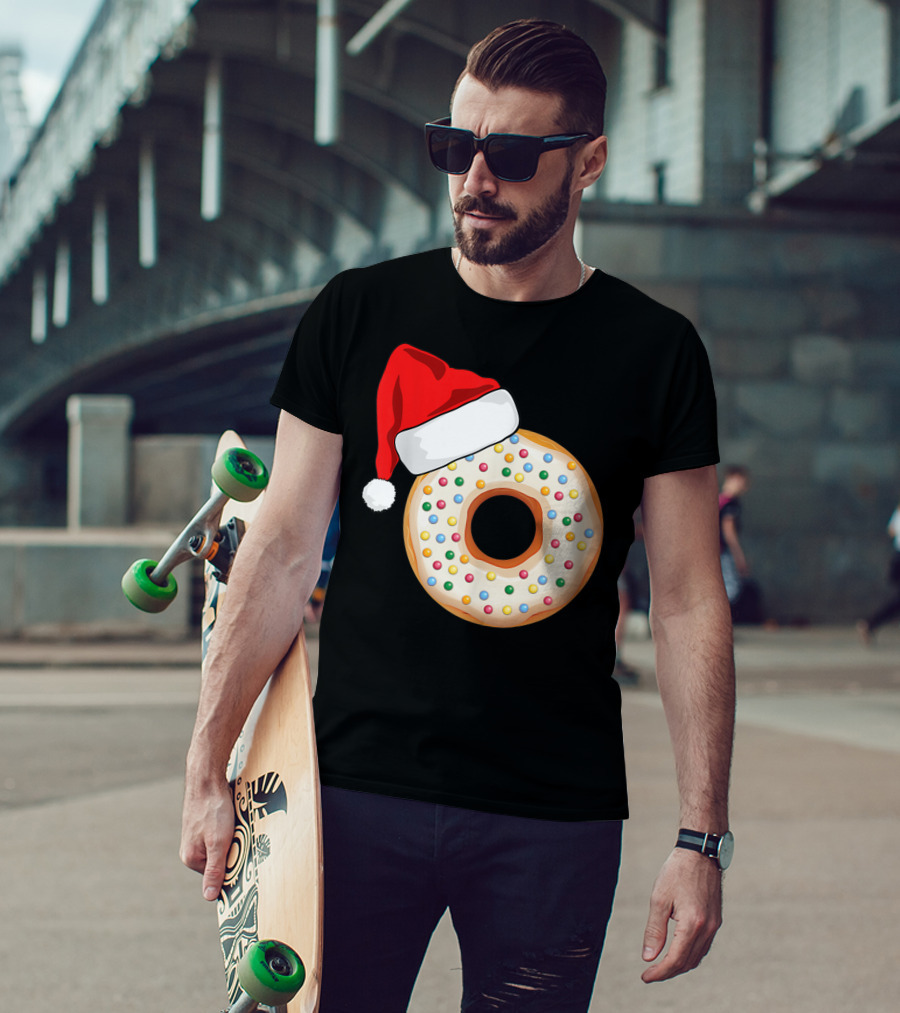 Funny Donut Santa Hat With Sprinkles T-Shirt