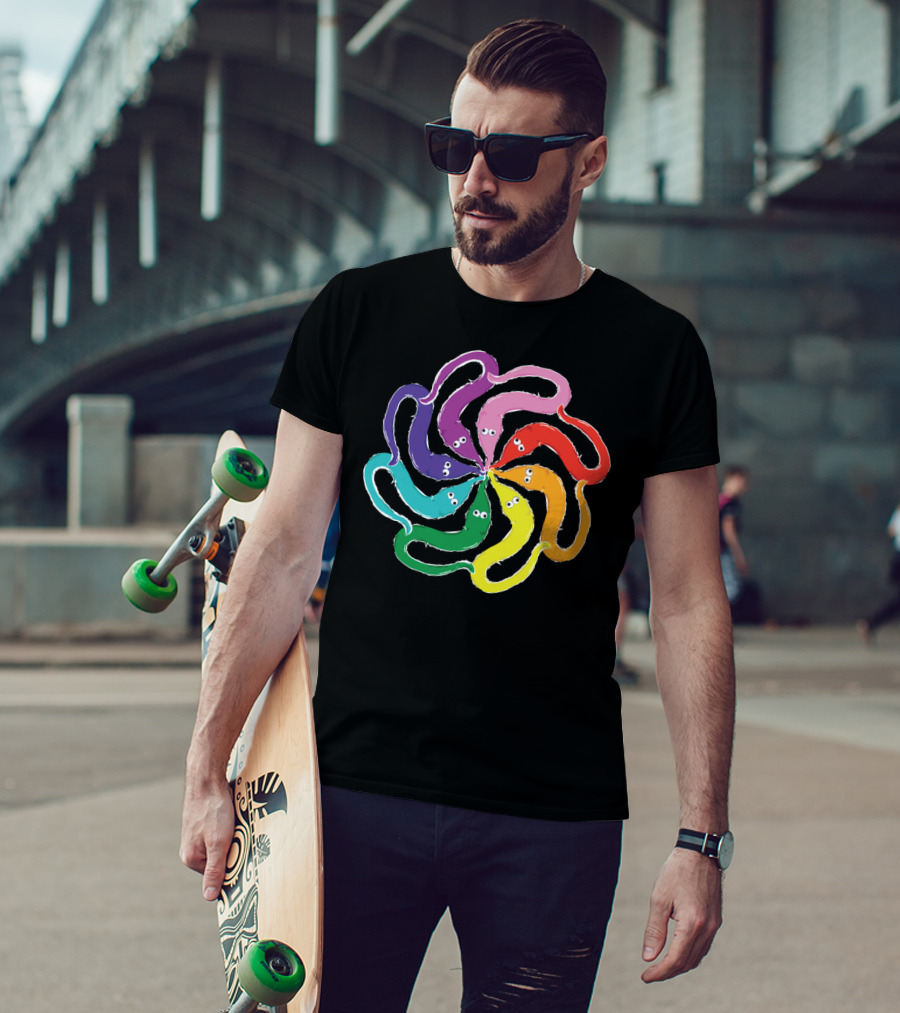 Funny Fuzzy Worm On A String Rainbow Mandala Kaleidoscope T-Shirt