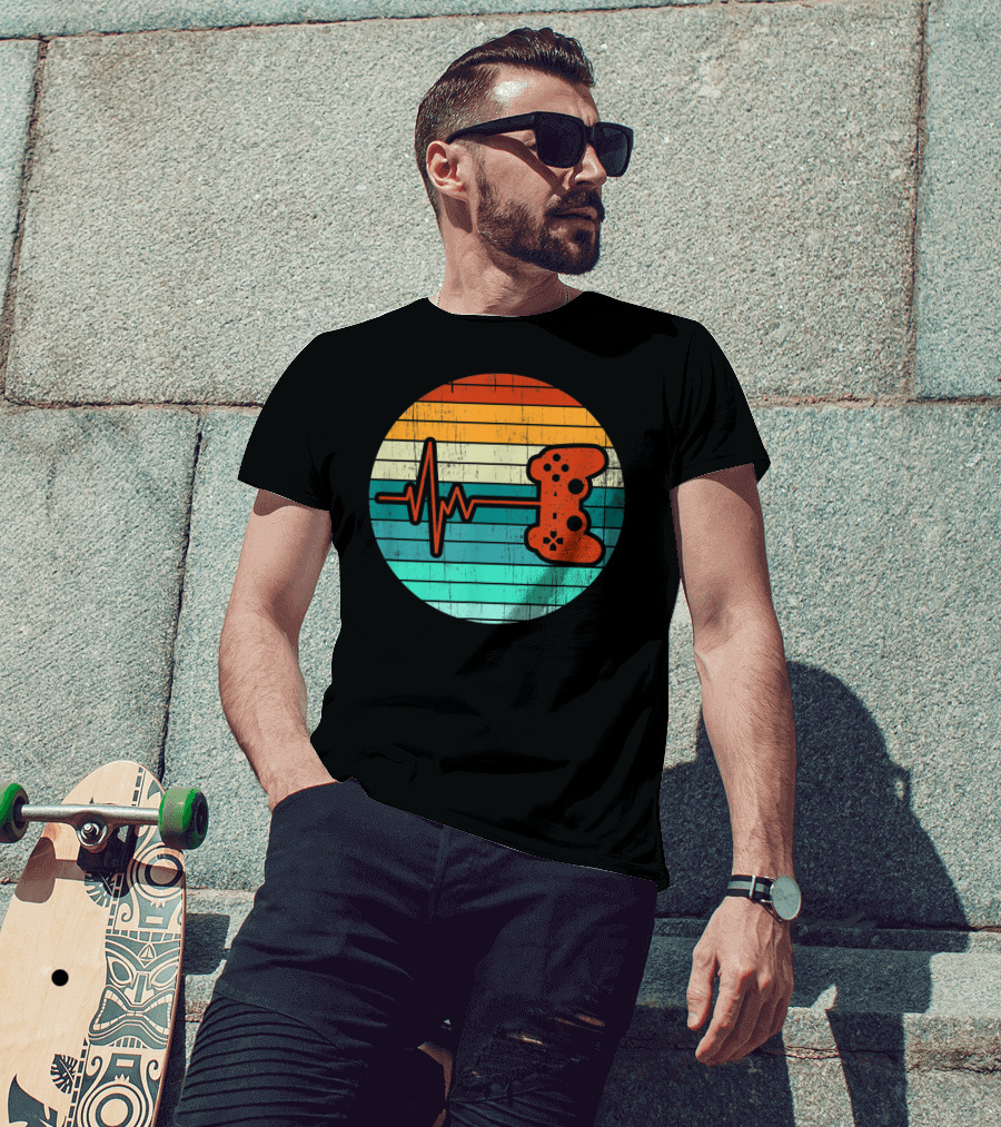 Funny Video Game Lover Heartbeat Retro Controller T-Shirt