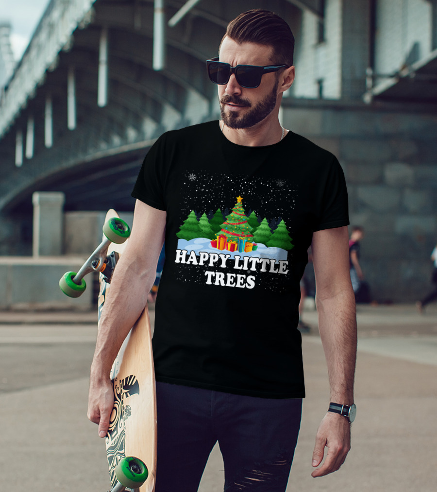 Happy Little Trees Christmas Holiday Snowy Scene T-Shirt