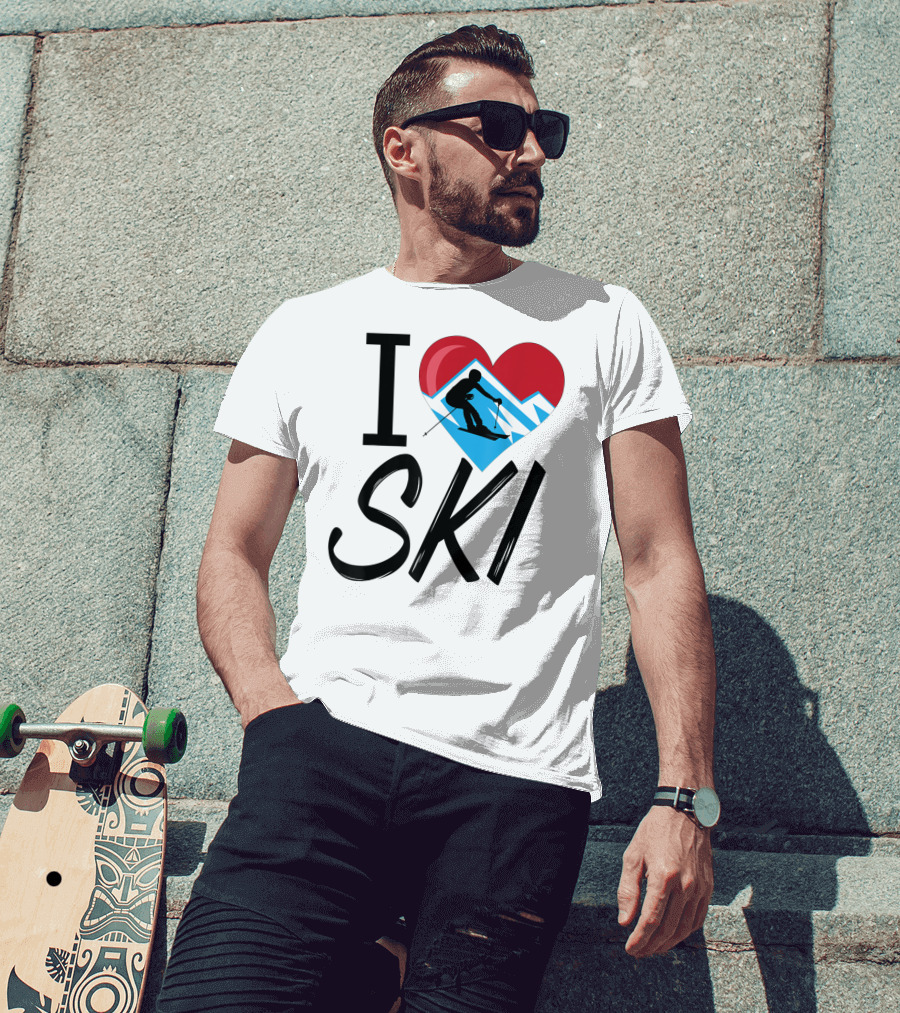 I Love Skiing With Heart And Skier T-Shirt