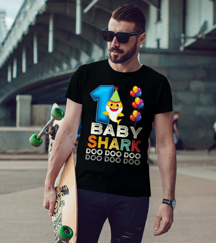 1 Baby Shark Doo Doo Doo Kids 1st Birthday Son Daughter T-Shirt