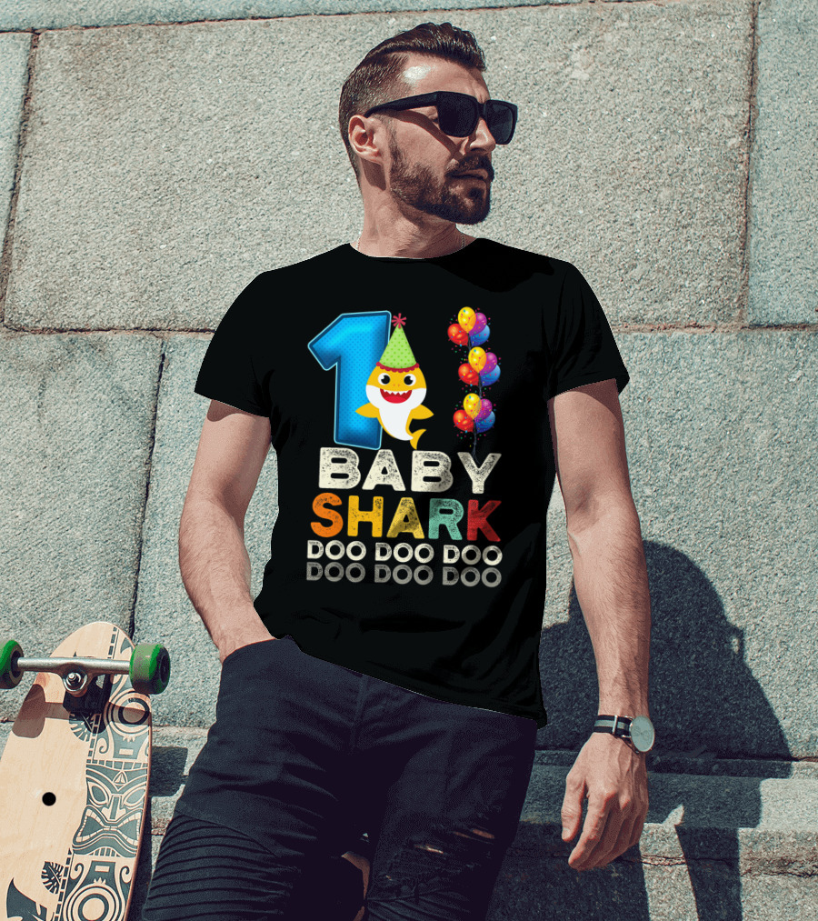 1 Baby Shark Doo Doo Doo Kids 1st Birthday Son Daughter T-Shirt