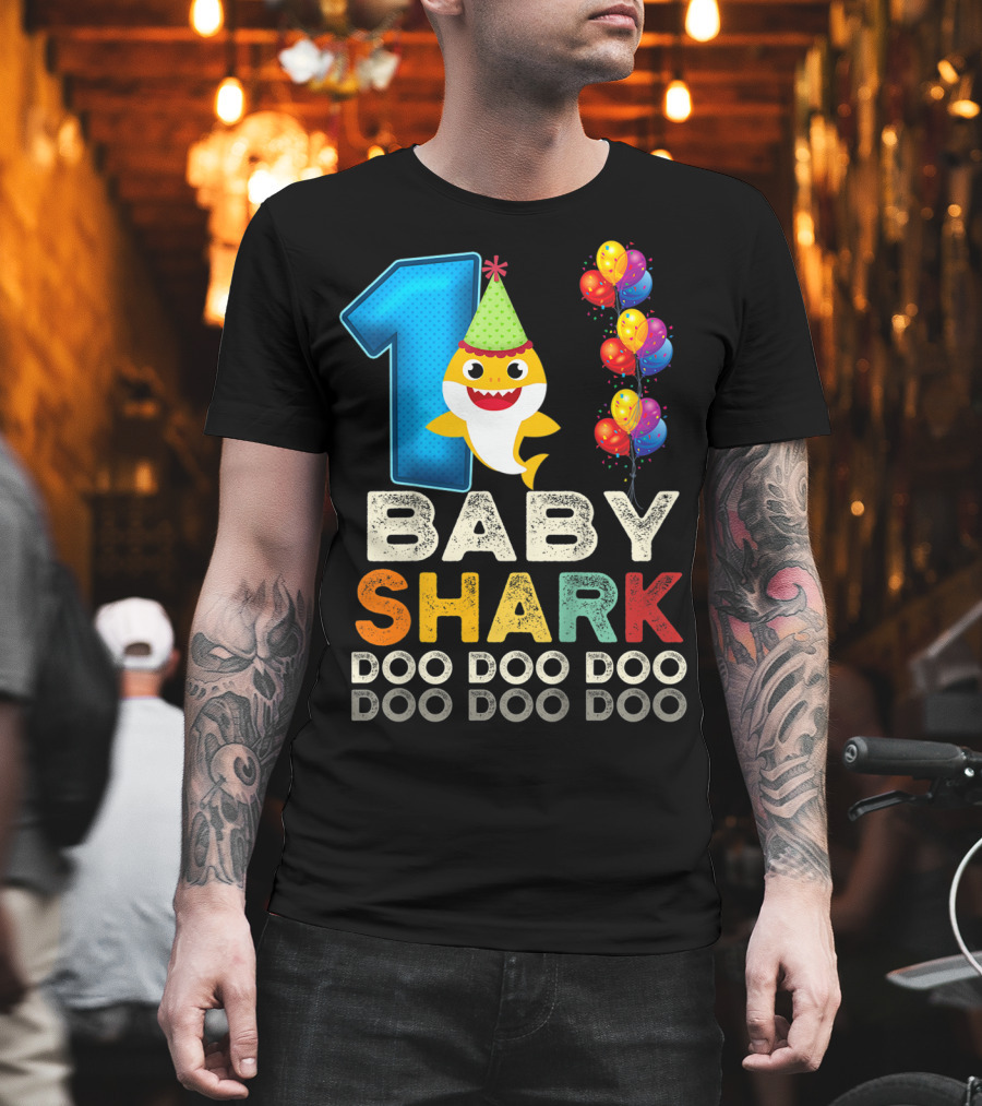 1 Baby Shark Doo Doo Doo Kids 1st Birthday Son Daughter T-Shirt
