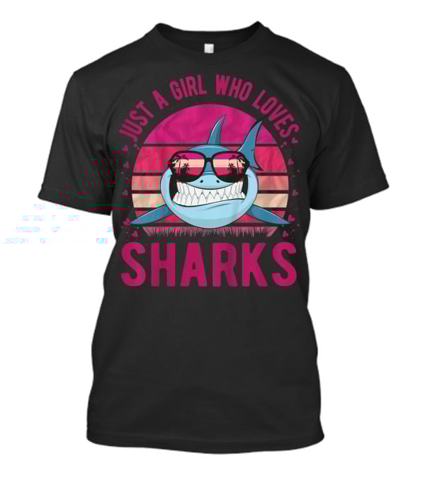 Just A Girl Who Loves Sharks Retro Sunset T-Shirt