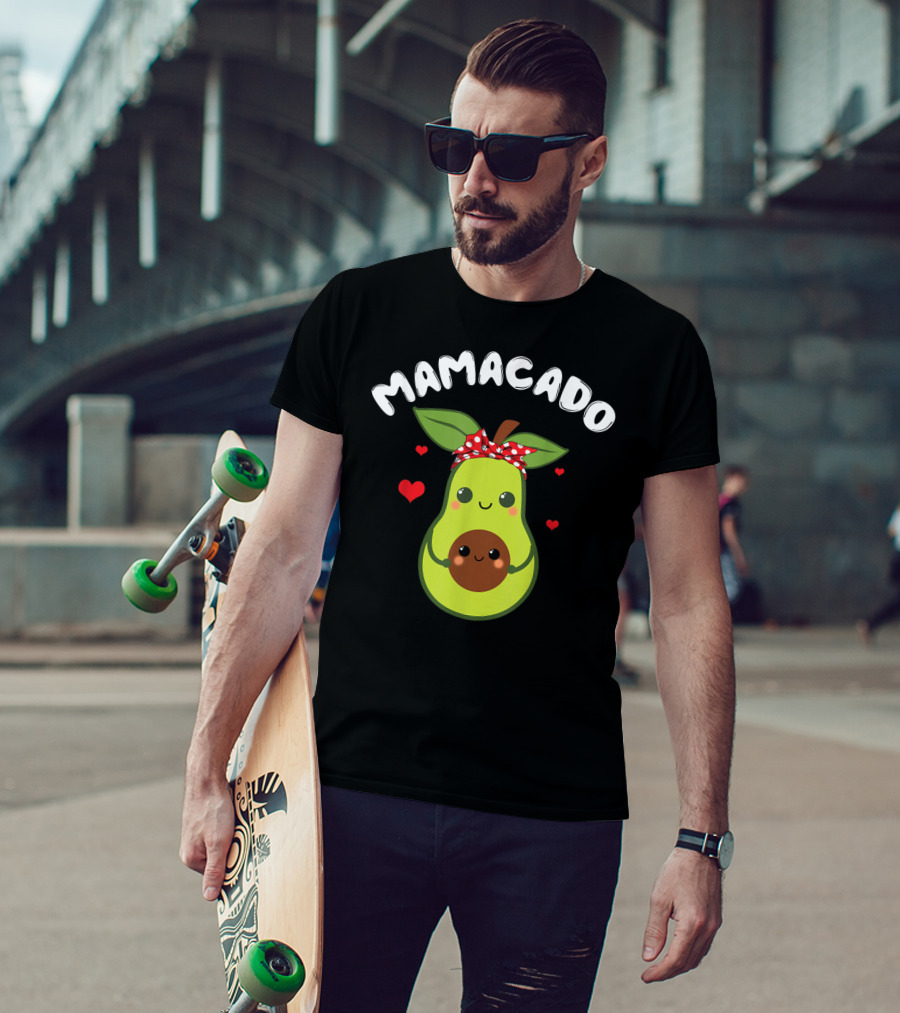 Mamacado Cute Avocado Pregnant With Hearts And Polka Dot Bow T-Shirt