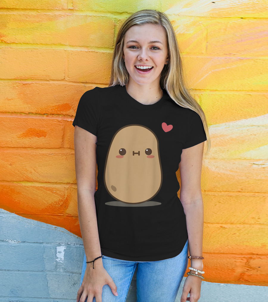 Potato Love Heart Cute Kawaii Character With Heart Balloon T-Shirt