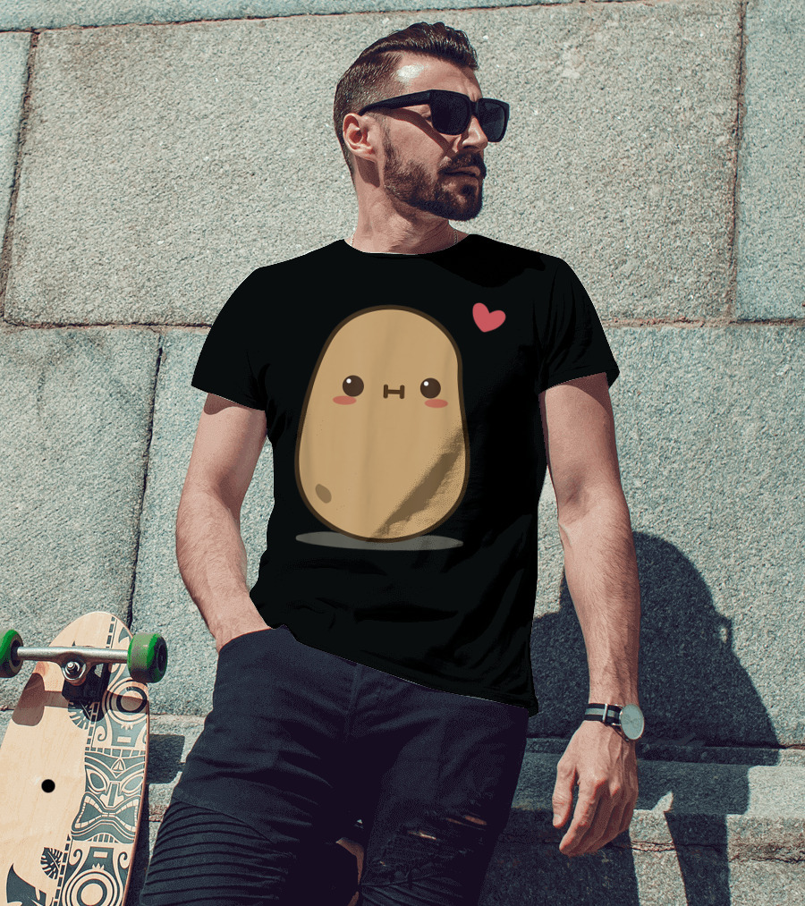 Potato Love Heart Cute Kawaii Character With Heart Balloon T-Shirt