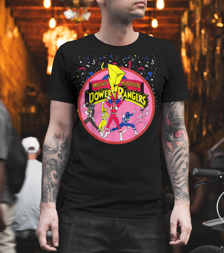 Mighty Morphin Power Rangers Pink Circle With Group T-Shirt