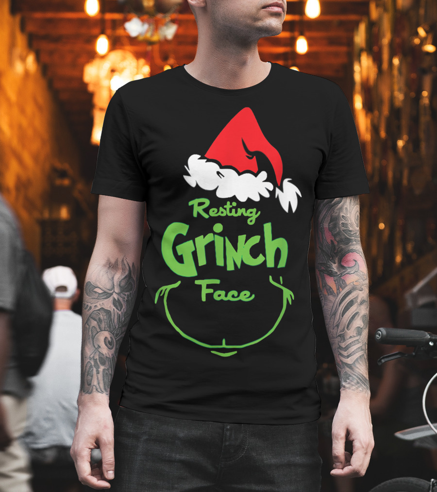 Resting Grinch Face Santa Hat Raglan Baseball T-Shirt