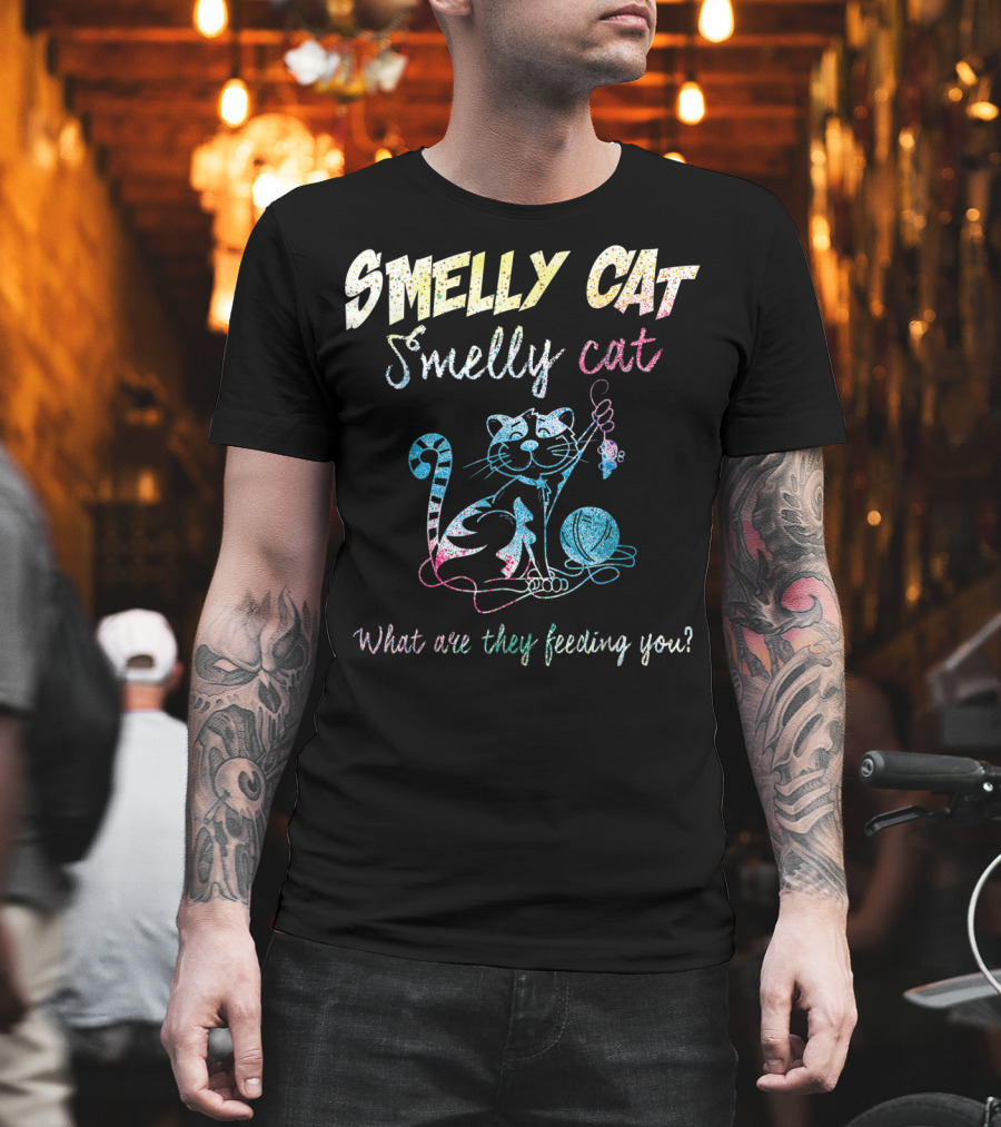 Smelly Cat Smelly Cat What Are They Feeding You Colorful Cat and Yarn T-Shirt