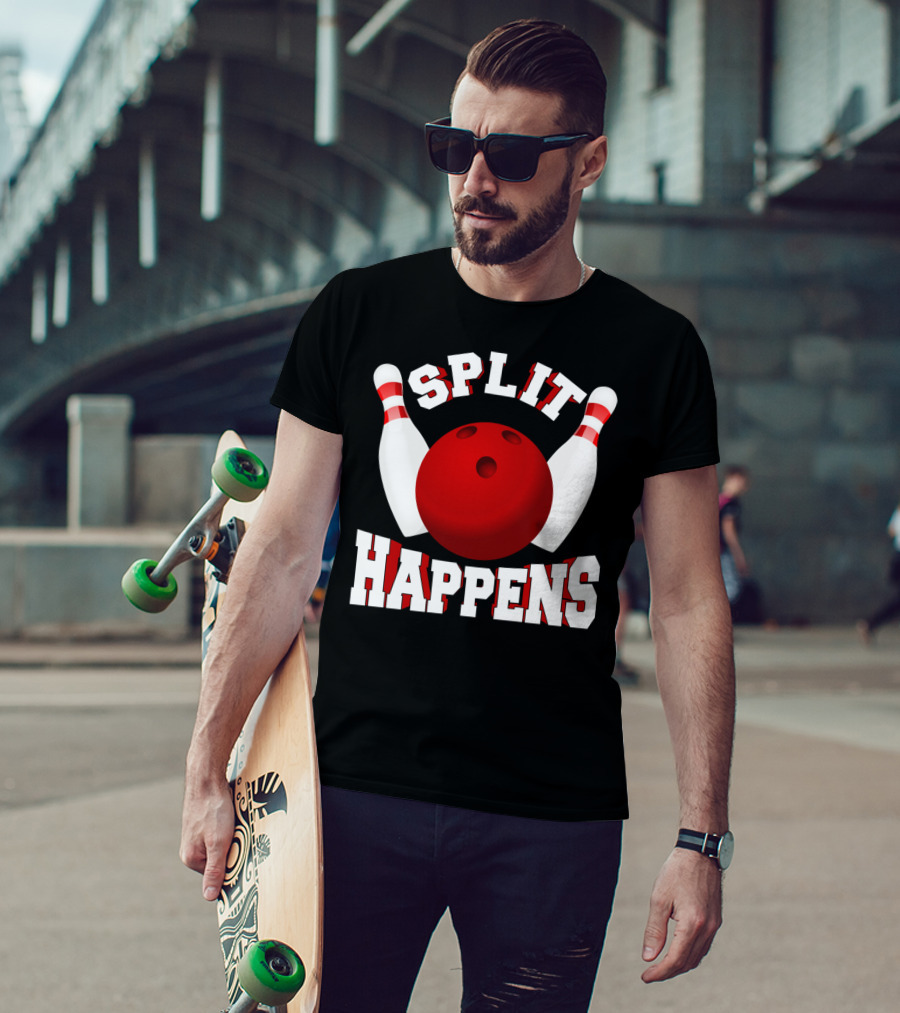 Split Happens Bowling Team Bowlers Joke Red Ball Pins T-Shirt