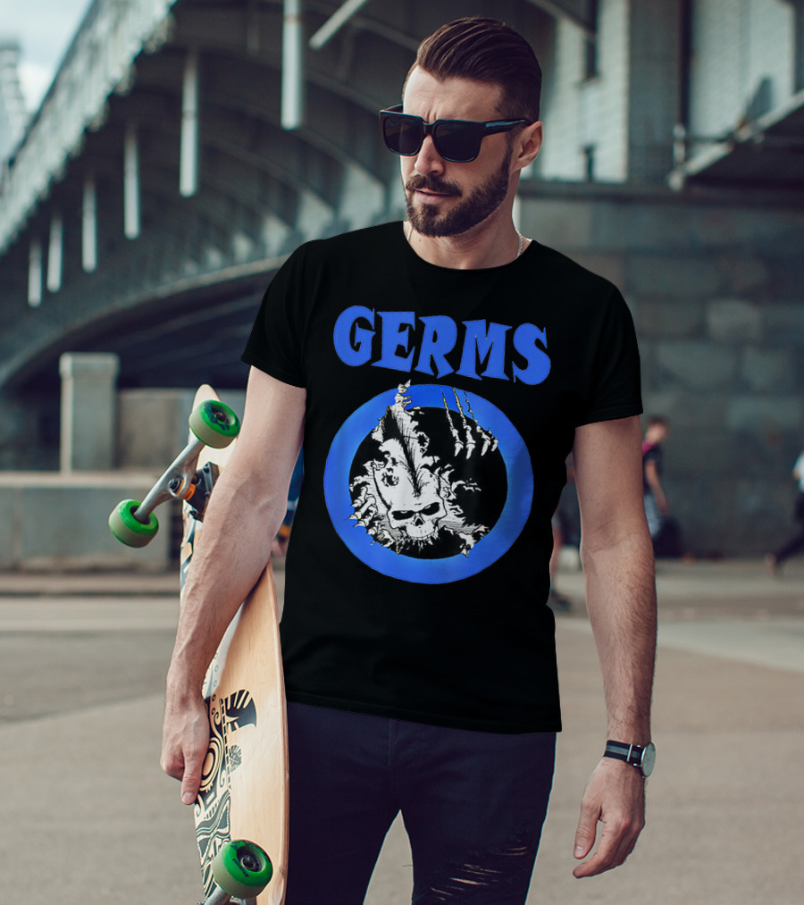 Germs Punk Rock Cool Skull Symbol With Blue Circle T-Shirt