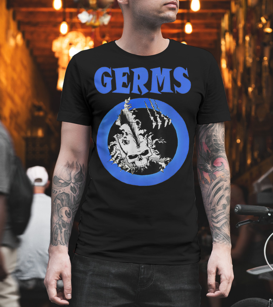 Germs Punk Rock Cool Skull Symbol With Blue Circle T-Shirt