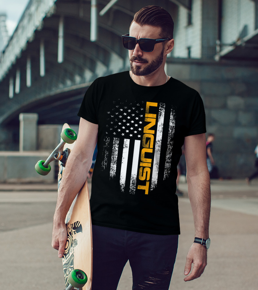 Vintage American USA Flag Linguist Cool T-Shirt