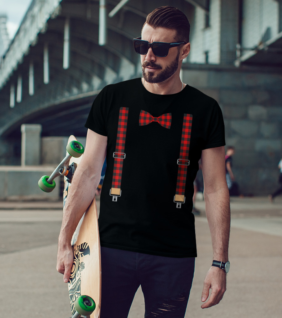 Christmas Buffalo Plaid Bow Tie And Suspenders T-Shirt
