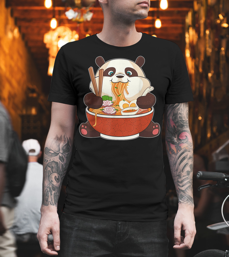 Cute Panda Bear Enjoying Japanese Ramen Noodles T-Shirt