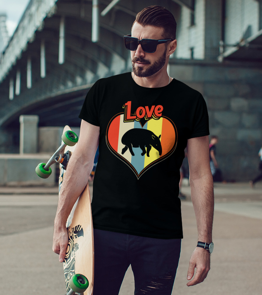 Love Heart Tapir Vintage Stripe T-Shirt