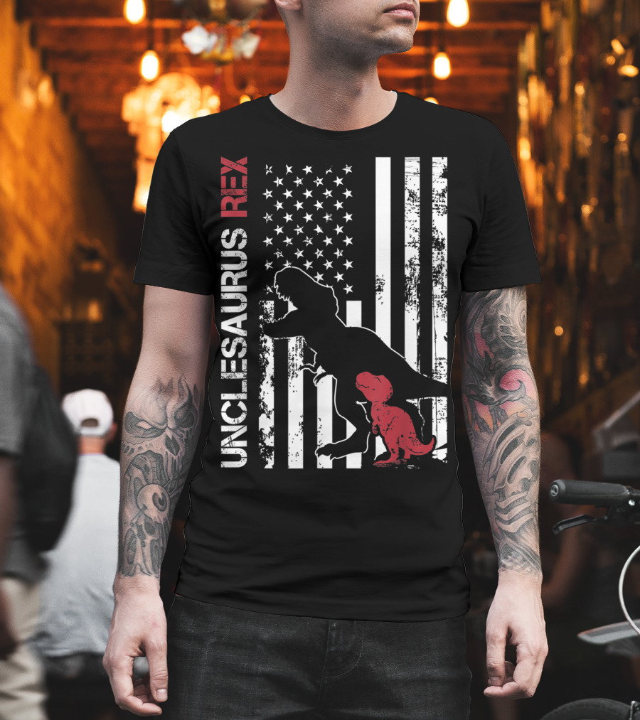 Unclesaurus Rex Dinosaur USA Flag Family T-Shirt