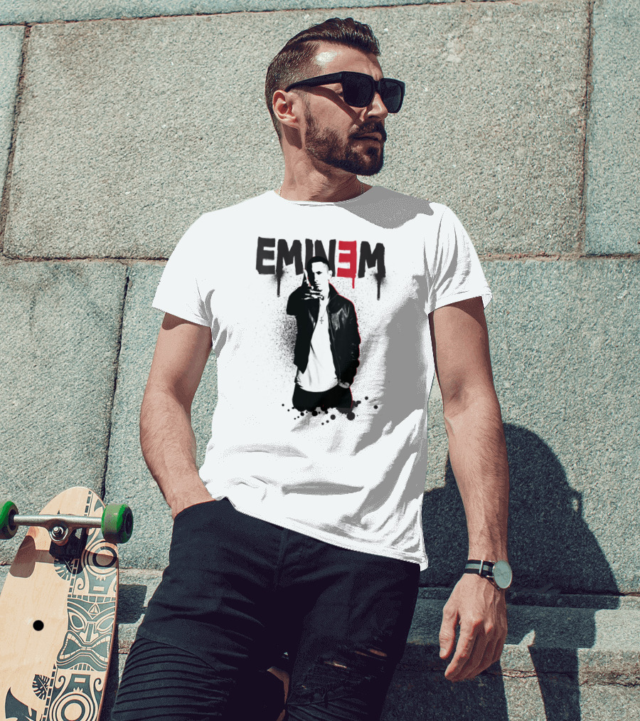 Eminem Sprayed Up Red E Iconic Leather Jacket T-Shirt
