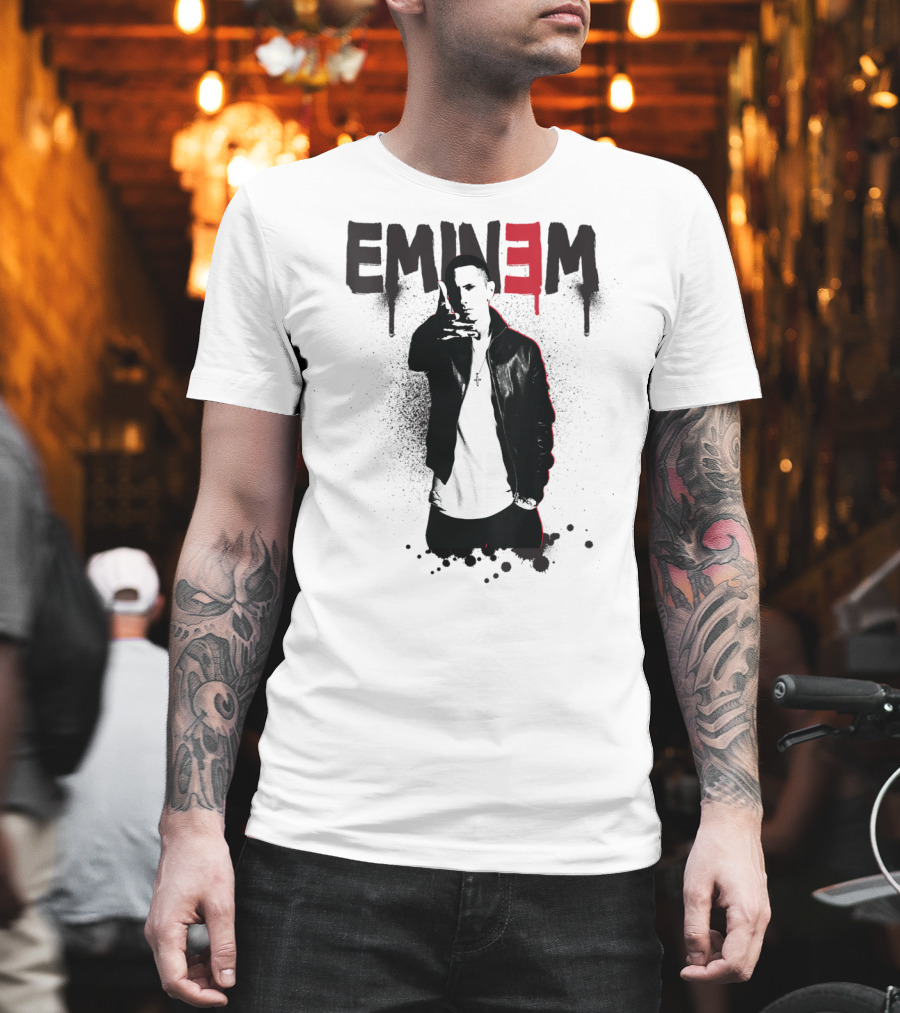 Eminem Sprayed Up Red E Iconic Leather Jacket T-Shirt