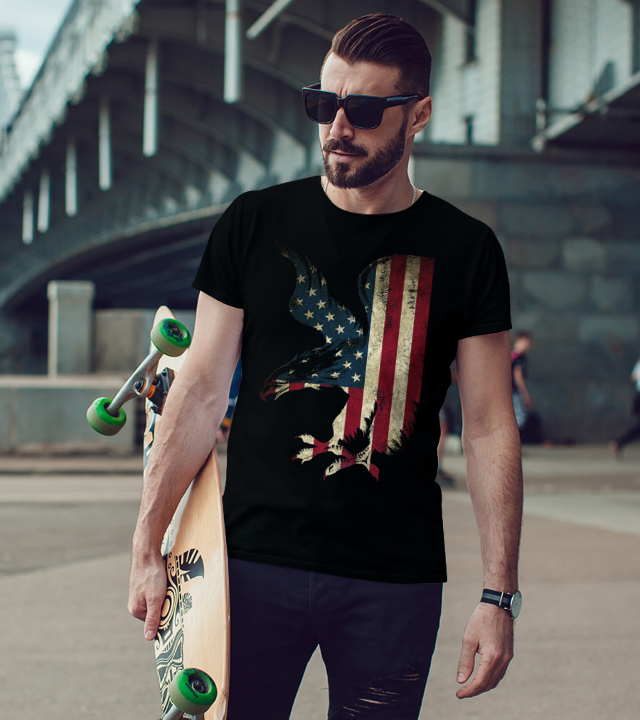 American Patriot Freedom Bald Eagle USA Flag T-Shirt