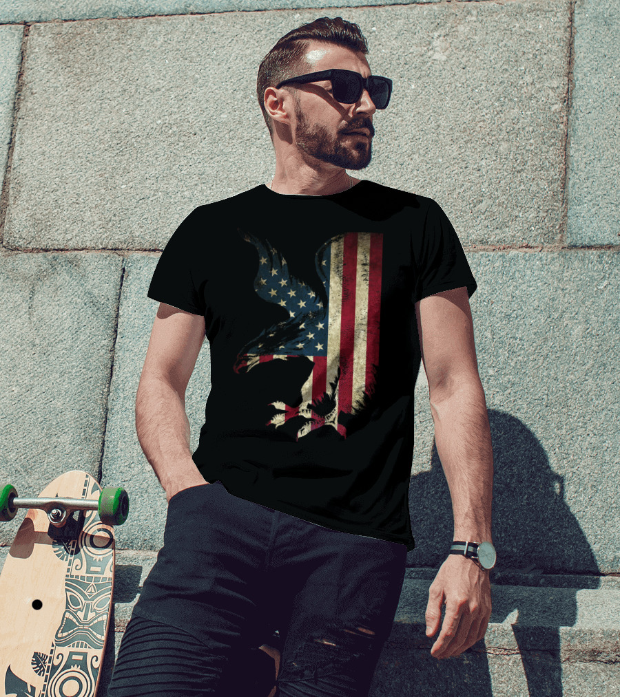 American Patriot Freedom Bald Eagle USA Flag T-Shirt
