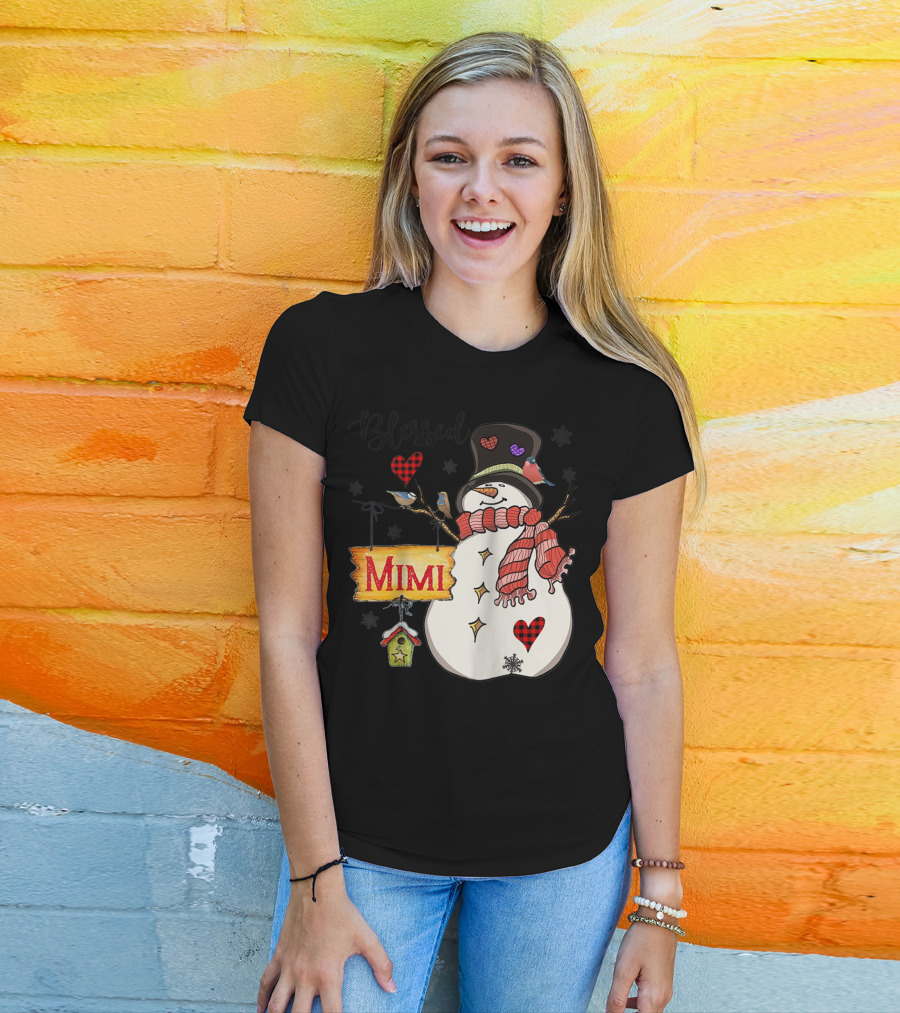 Blessed Mimi Snowman Grandma Christmas Family T-Shirt
