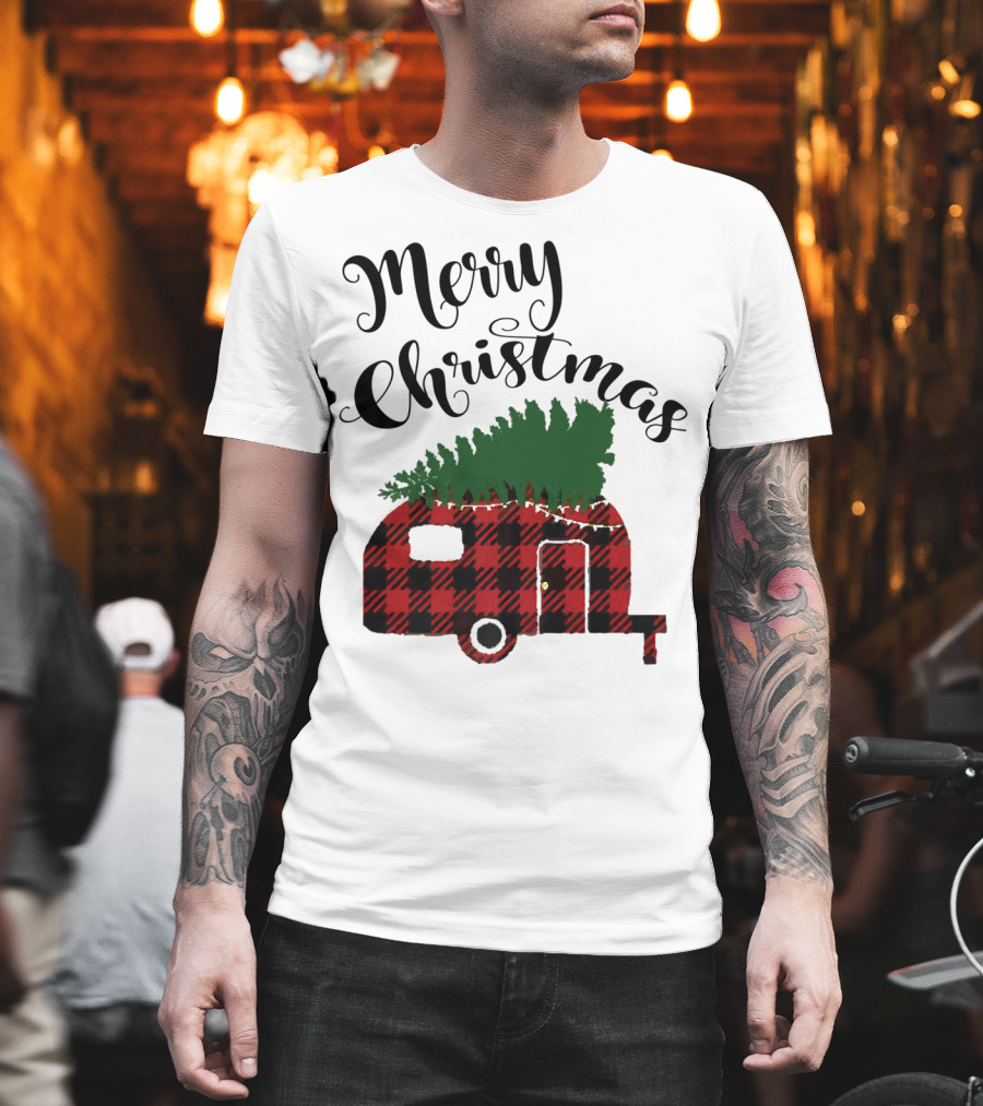 Merry Christmas Buffalo Plaid Camper with Tree T-Shirt