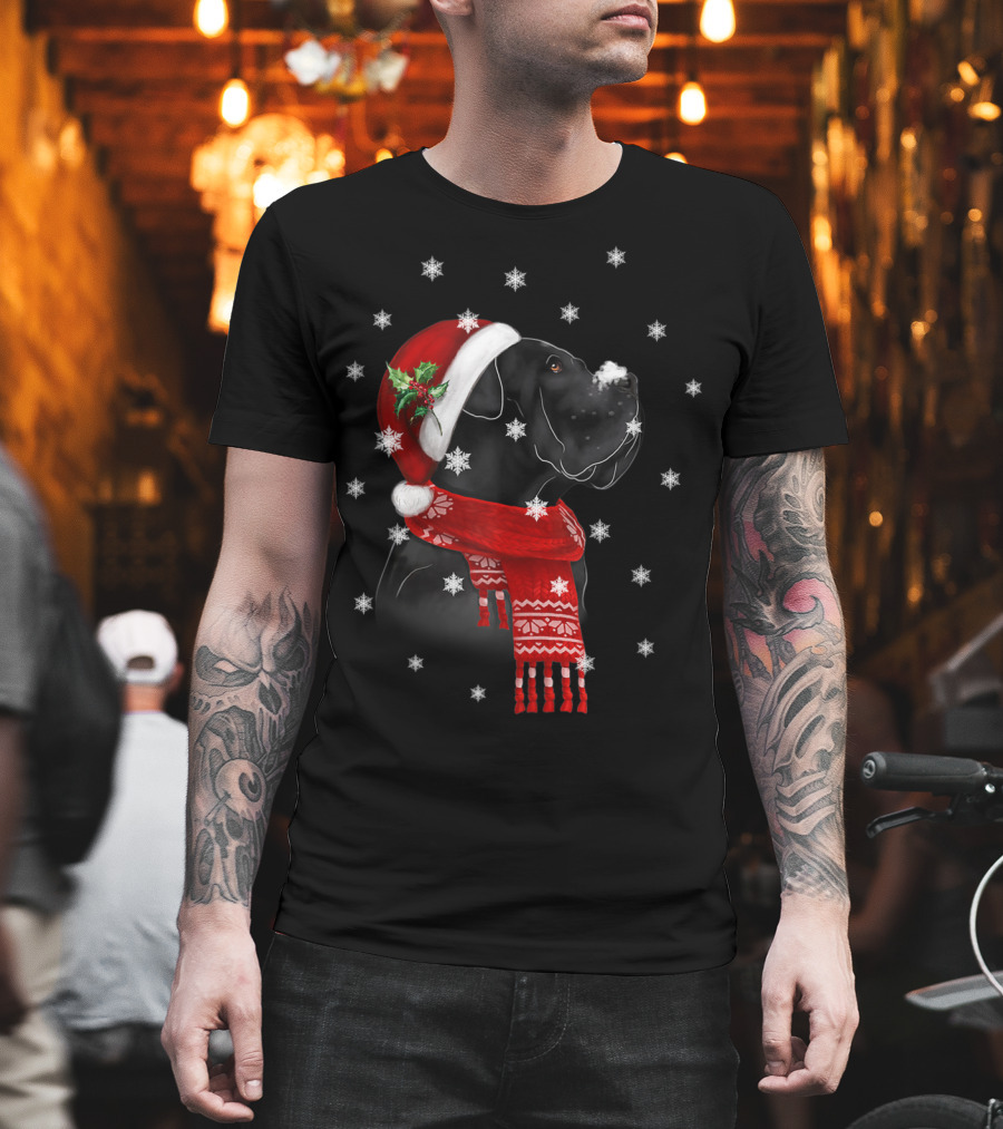 Cane Corso Christmas Tree Xmas For Cane Corso with Santa Hat and Snowflakes T-Shirt