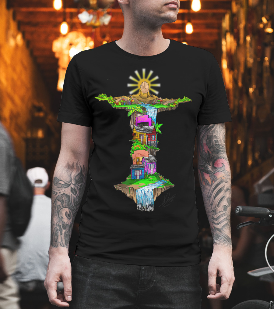 Casitas Dominicanas Brazil Cristo And Colorful Waterfall Houses T-Shirt