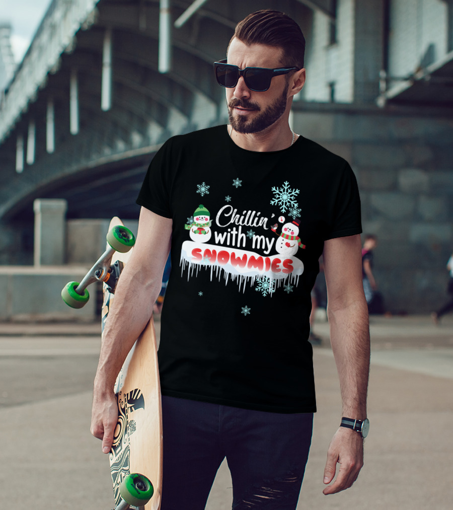 Chillin' With My Snowmies Cute Snowman Smoking Pipe And Snowflakes T-Shirt
