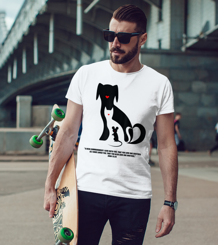 Christian I Love Dogs Cats Mice John 13:34 Commandment T-Shirt