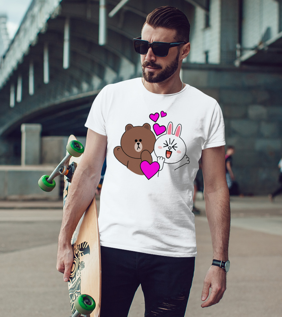 Brown Bear Cony Bunny Rabbit With Hearts Love T-Shirt
