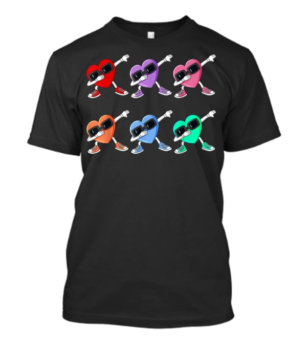 Dabbing Hearts Valentines Day Funny Boys Girl Cool Sunglasses Dance Moves T-Shirt
