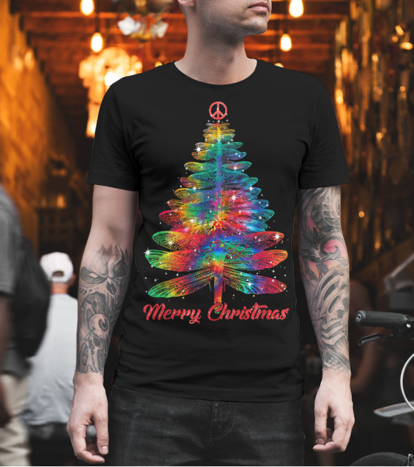 Merry Christmas Dragonfly Peace Sign Christmas Tree T-Shirt Merry Christmas Dragonfly Peace Sign Christmas Tree T-Shirt