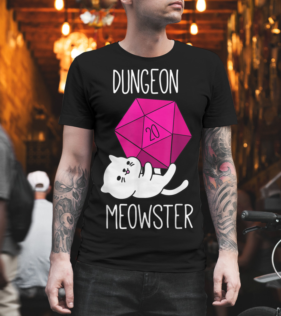 Dungeon Meowster Funny Nerdy Cat D20 Dice T-Shirt