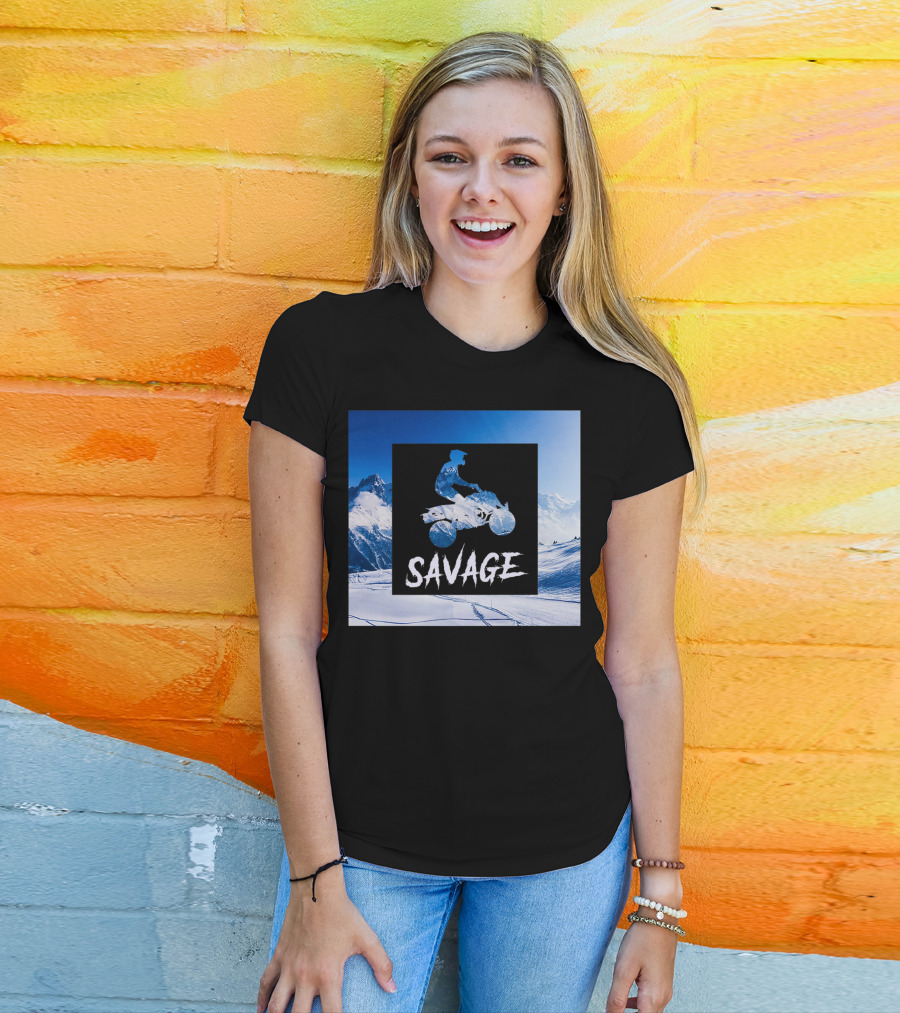 Savage Quad Bike Adventure 4Wheeler ATV In Snowy Mountains T-Shirt