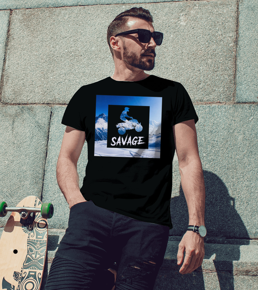 Savage Quad Bike Adventure 4Wheeler ATV In Snowy Mountains T-Shirt